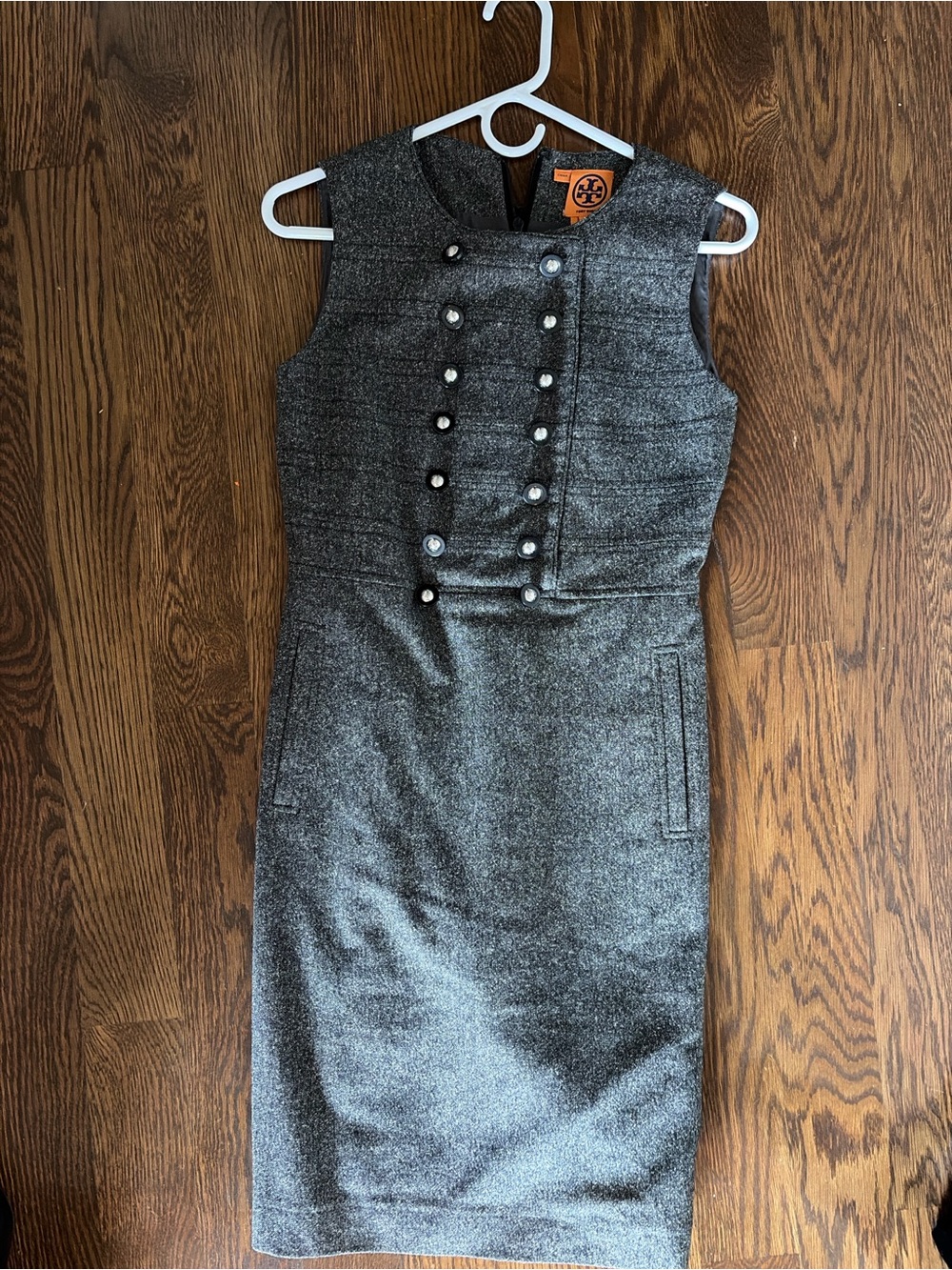 Tory Burch Charcoal Double-Breasted Wool Midi Dress